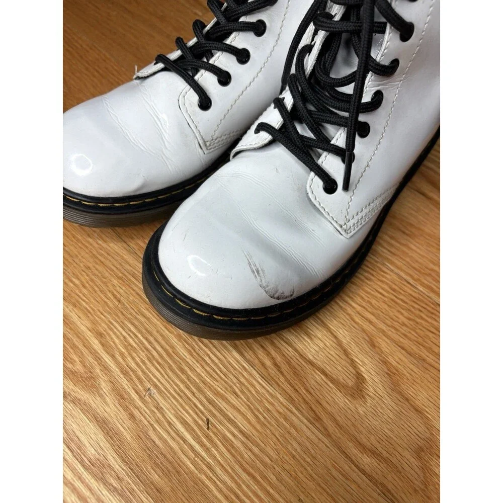 Dr Martens White Leather Combat Boots 1460 J Mens Size 4 Womens 5 Side Zip